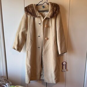 Women's Tan Coat with Faux Fur Collar